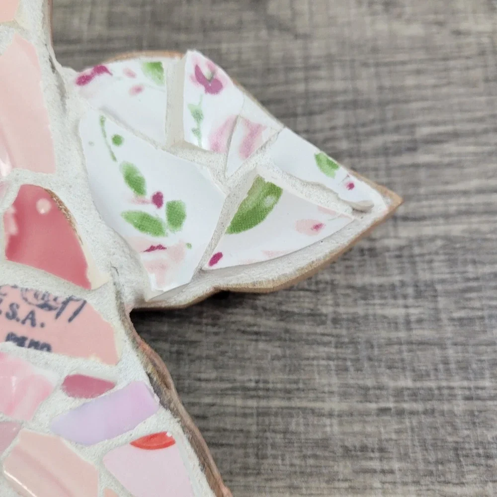 Mosaic Angel Wall Decor Pink‎ Floral Plate Shards Art Handmade Ornament